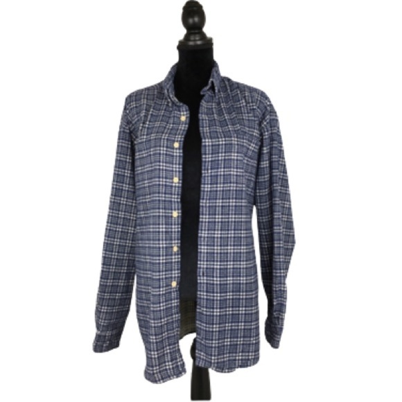 Vintage J Crew Men’s Plaid Flannel Button Down Shirt Blue White Casual Mens XL - Picture 6 of 8